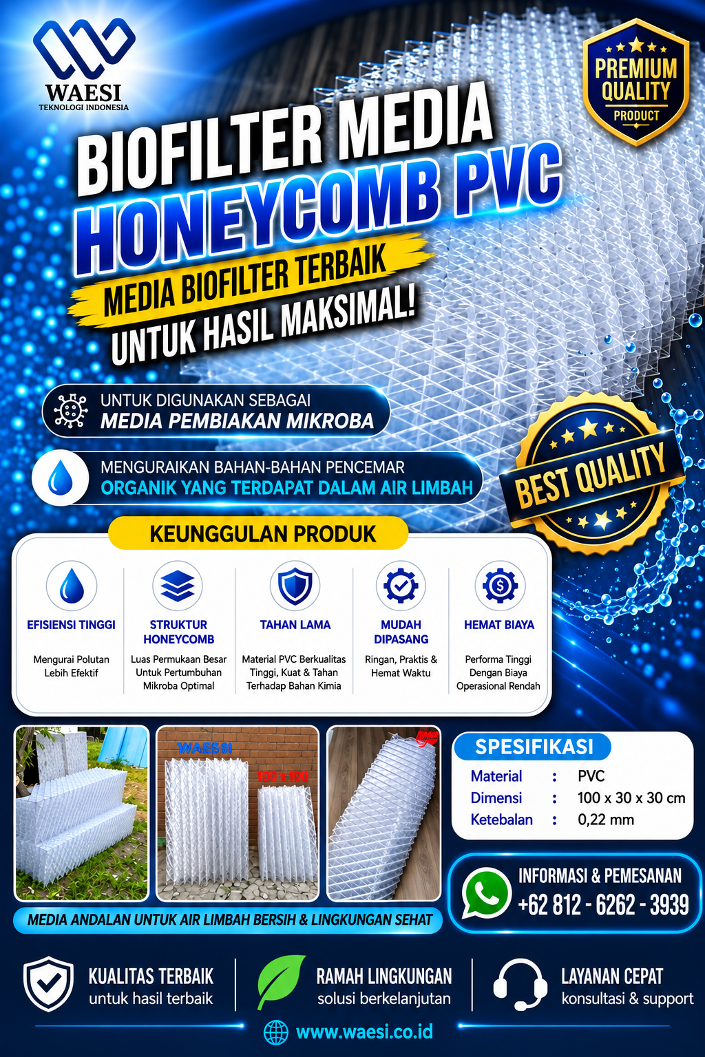 HONEYCOMB PVC BERKUALITAS TINGGI & MEDIA BIOFILTER TERBAIK - CV. WAESI TEKNOLOGI INDONESIA