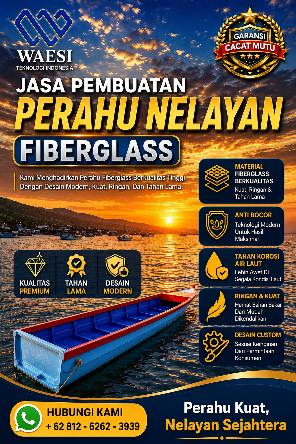 PEMBUATAN PERAHU NELAYAN FIBERGLASS - CV. WAESI TEKNOLOGI INDONESIA